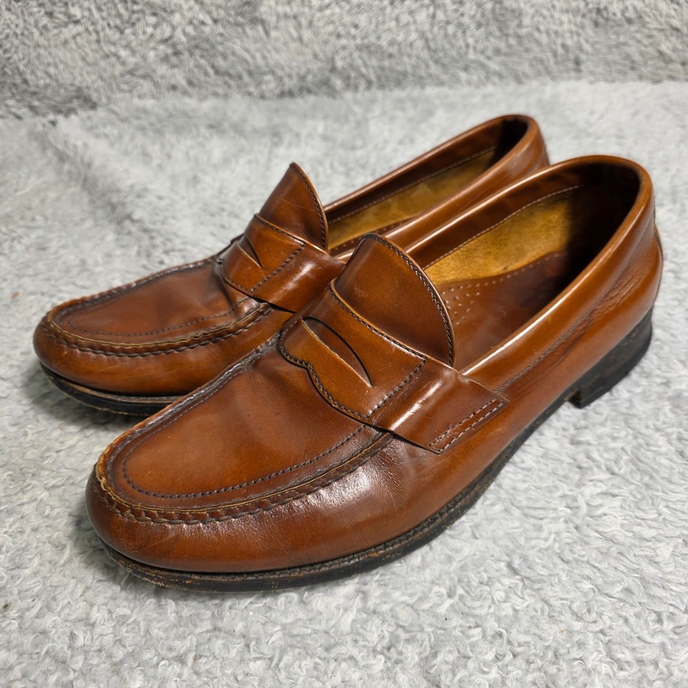 Vintage 70s SAS Penny Loafers Shoes‎ Cognac Brown Leather Handsewn USA Mens 11